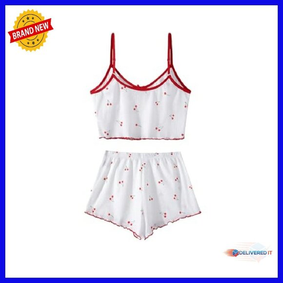 Ribbed Crop Cami Pajama Set, Soft Stretchy Fabric, Sleepwear Lounge - Picture 5 of 8